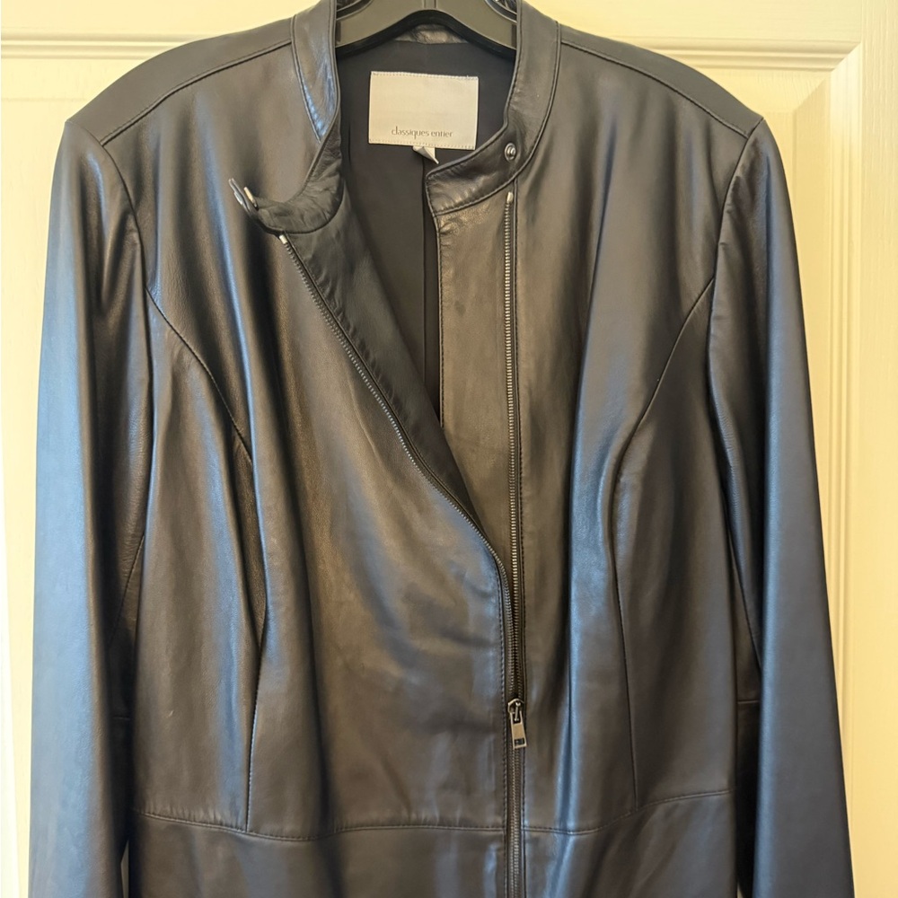 Navy Leather Jacket - Picture 1 of 7